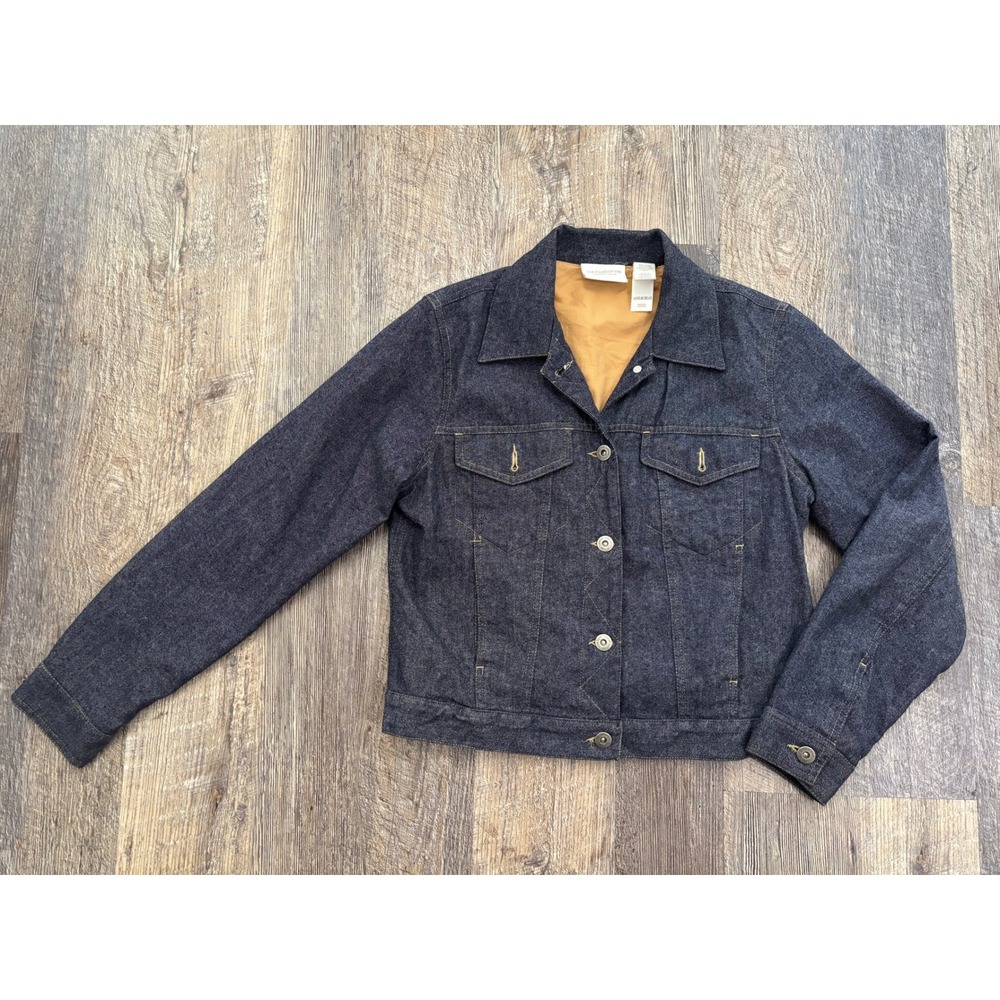 Liz Claiborne Lizwear Jeans Wool Blend Denim Trucker Jacket Dark Wash Small